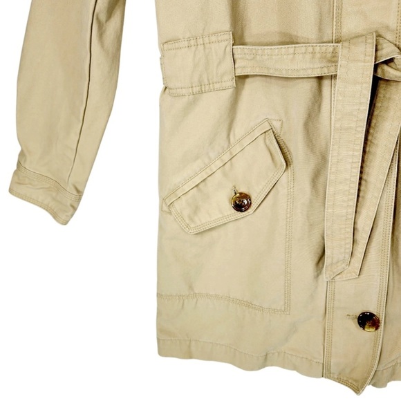 Gap Khaki Trench Coat Large Removable Hood 100% Cotton Preppy - Picture 8 of 15